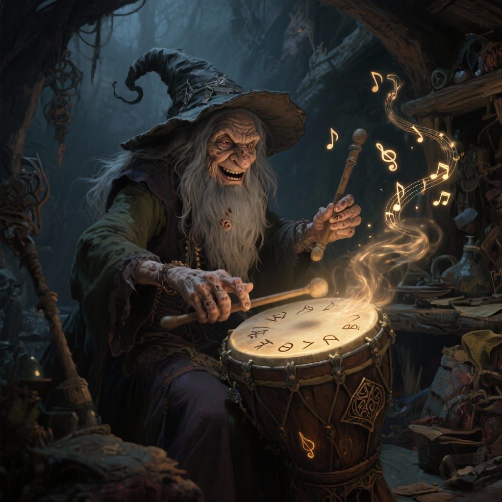 Cranky Witch Plays Glowing Magical Drum