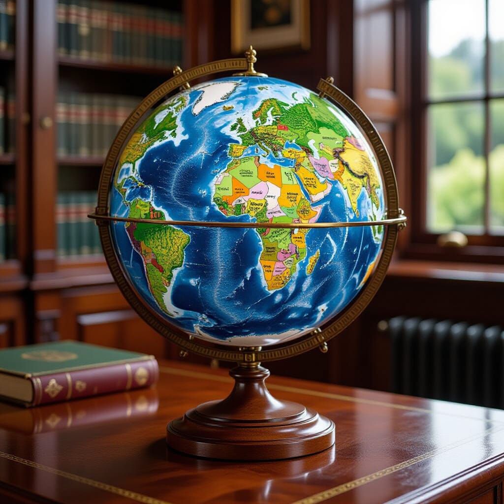 Ornate World Globe in Antique Cartography Style