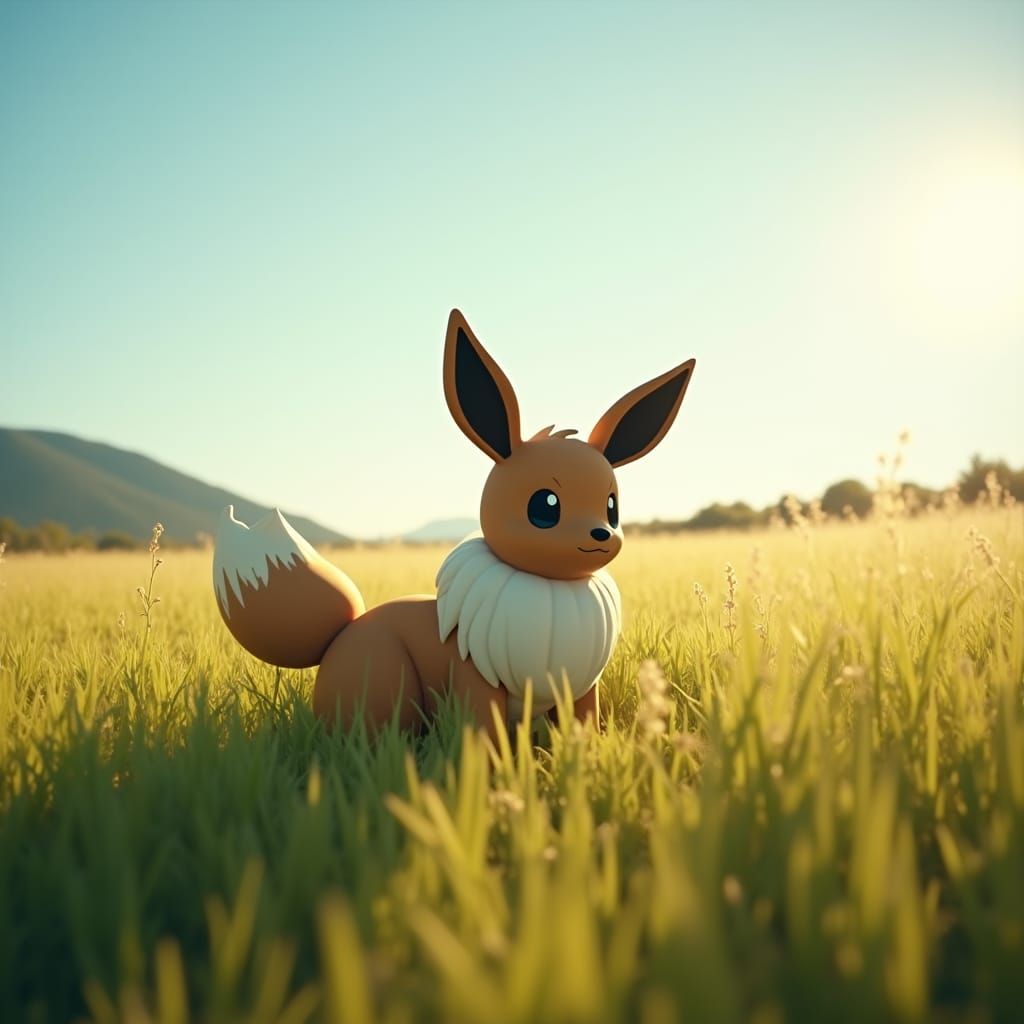 Eevee in a Golden Field: Cinematic Still