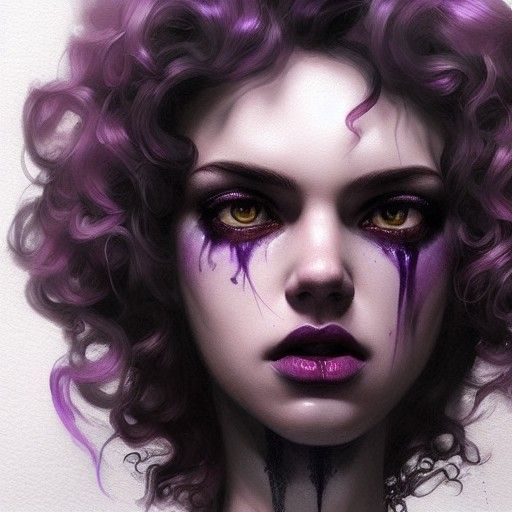 Photorealistic Woman with Purple Hair in Sinister Style