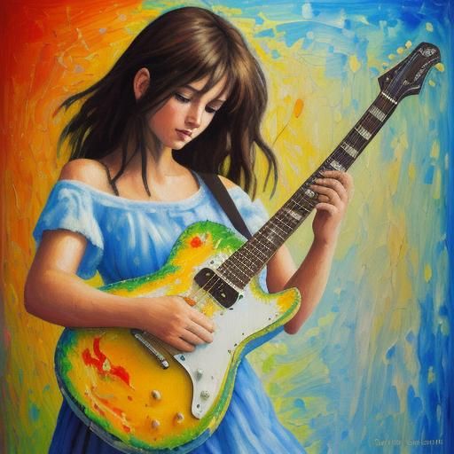 Expressive Guitar in Neo-Impressionist Oil Painting
