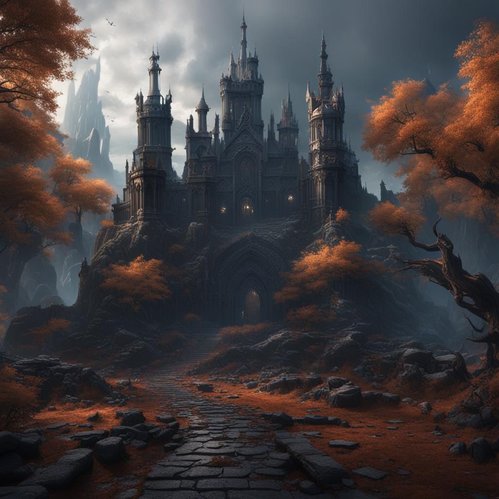 Ominous Castle: Detailed Matte Painting in Deep Color