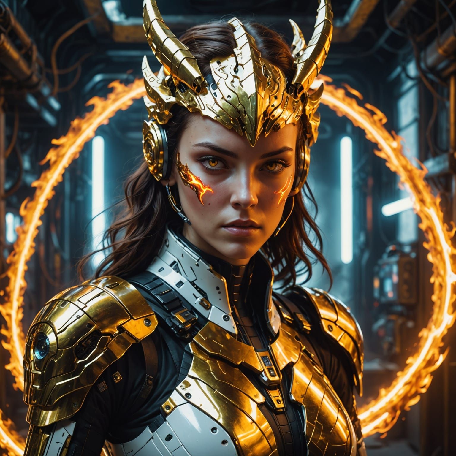 Cyberpunk Android Warrior Emerges from Sci-Fi Dystopia in Me...