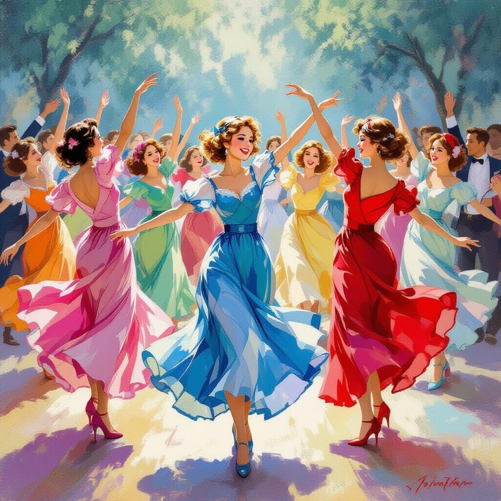 1920s Showgirls: A Detailed Gouache Painting