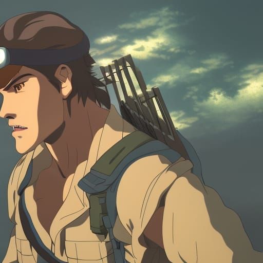 Solid Snake as Buddhist Monk in Ghibli Anime Style