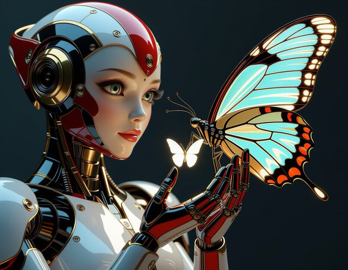 Cyber Android with Butterfly in Sci-Fi Style