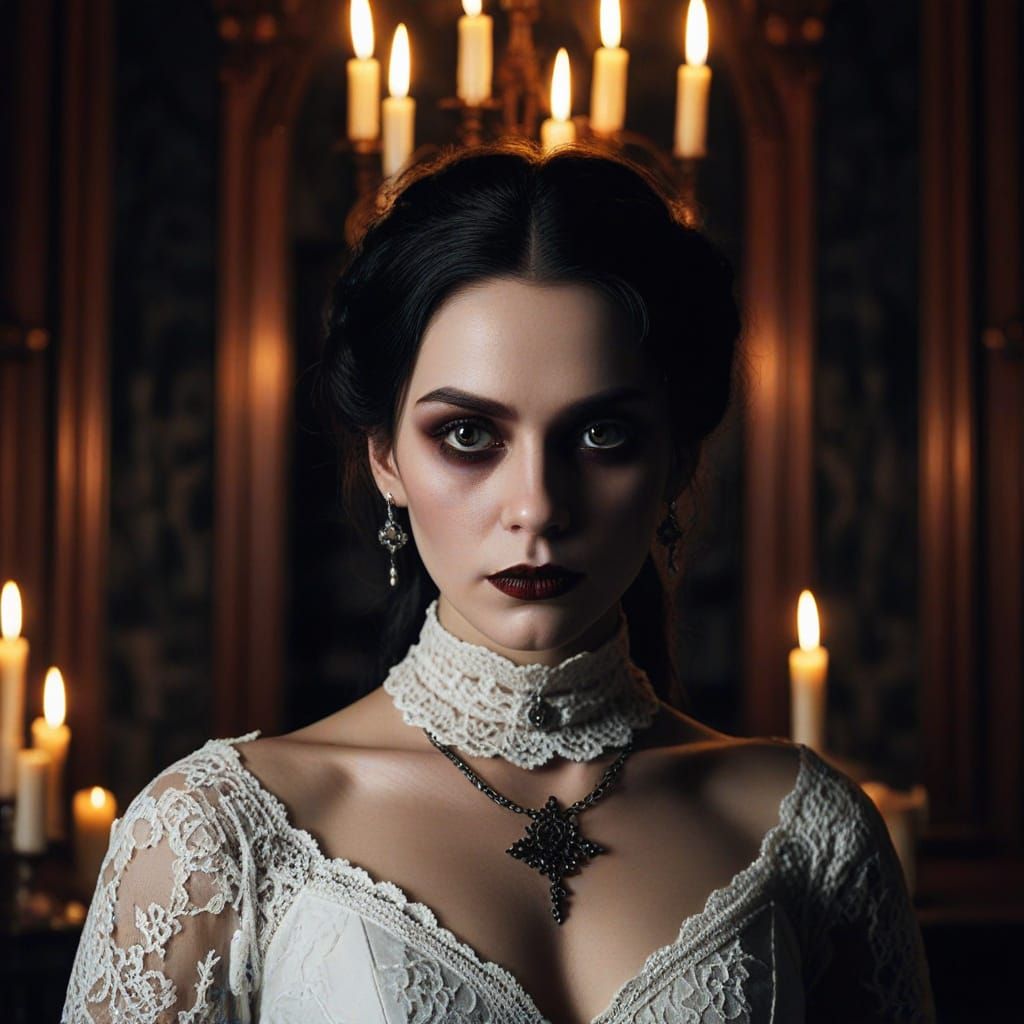 Gothic Woman in Victorian Mansion