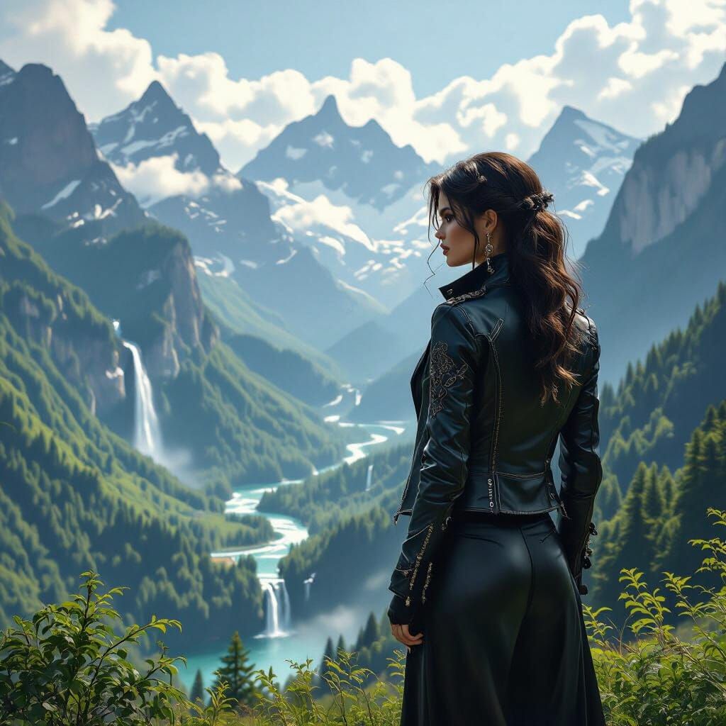 Gothic Woman in Mountain Valley, Dark Romanticism