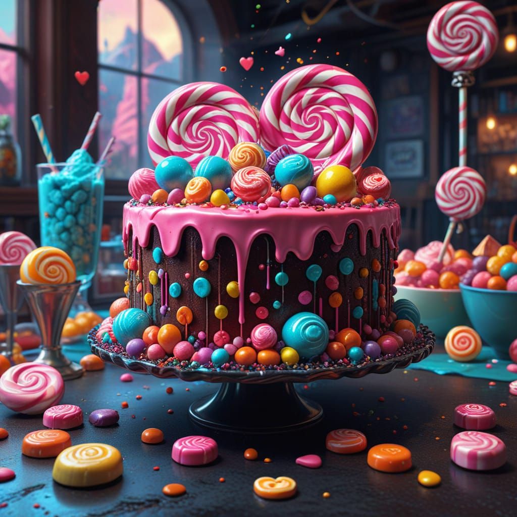 Vibrant Candyland Scene in Whimsical Digital Art