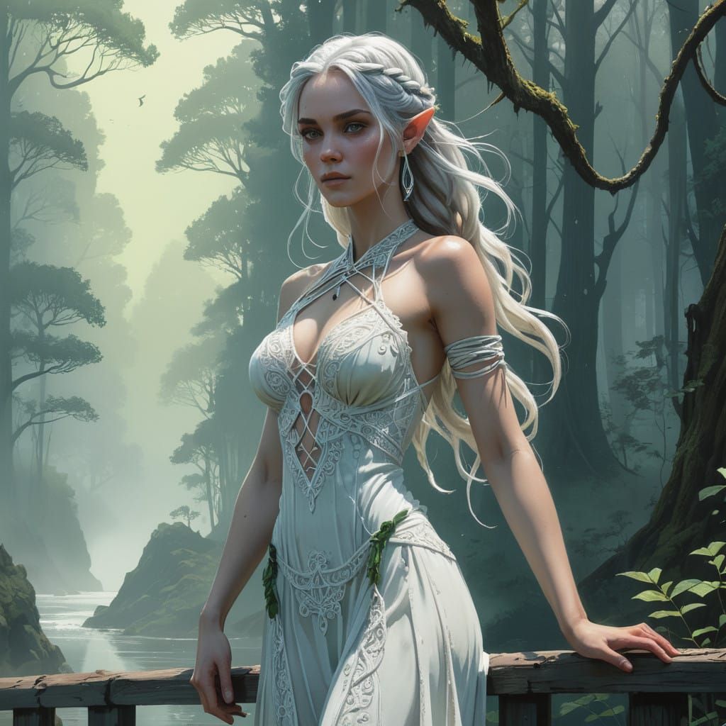 Ethereal Elven Maiden in Moonlit Forest