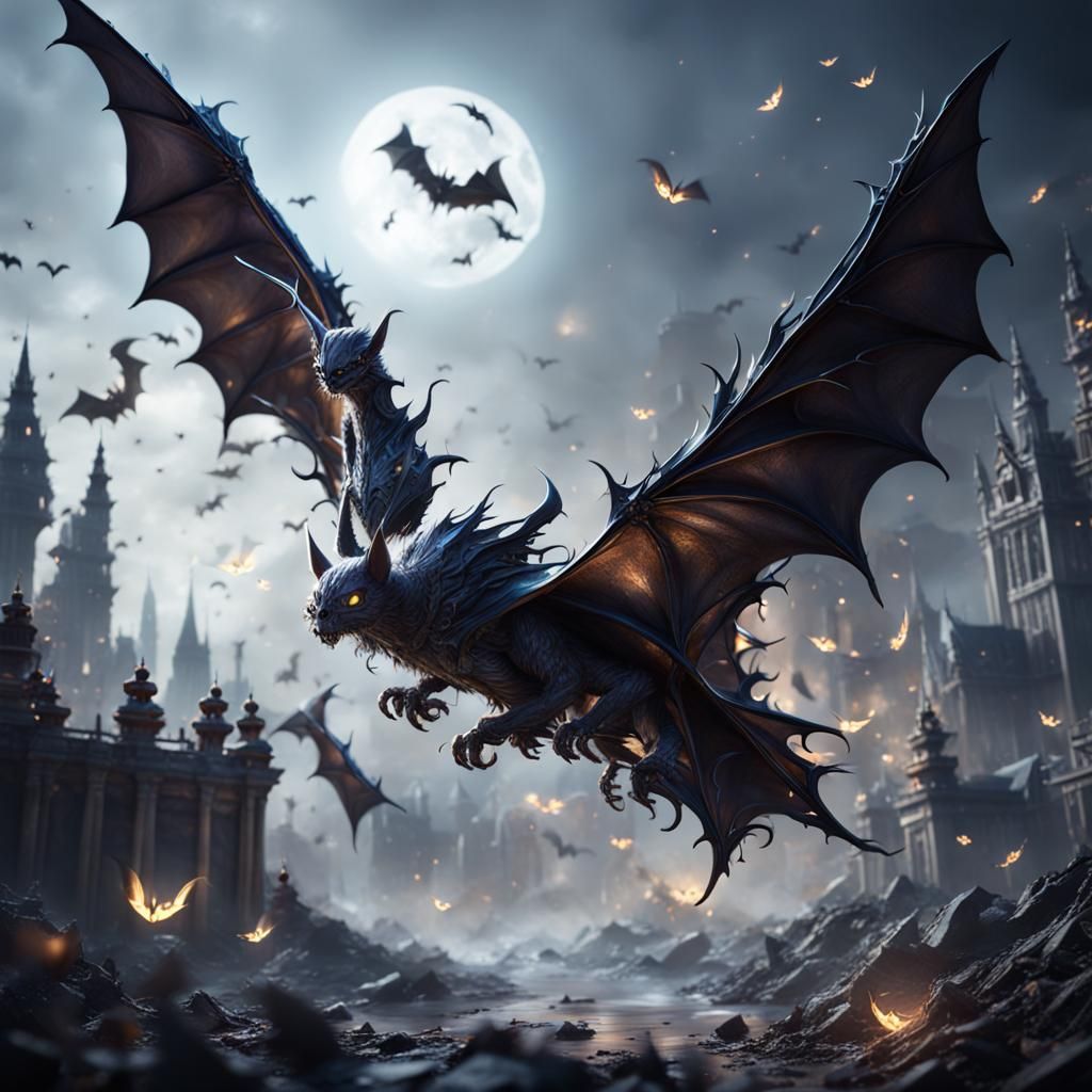 Hourglass with Bat Wings: Detailed Fantasy Art