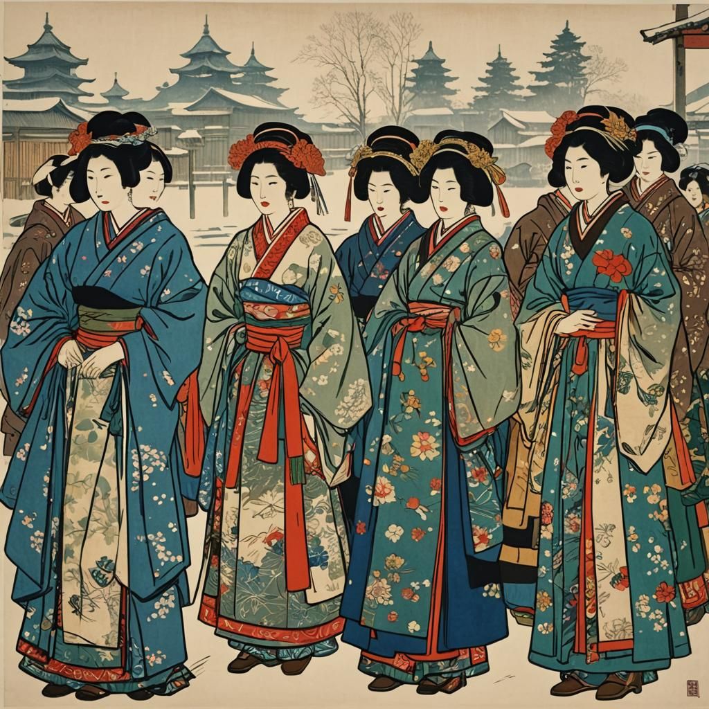 Japanese Woodblock Print of Russian Women