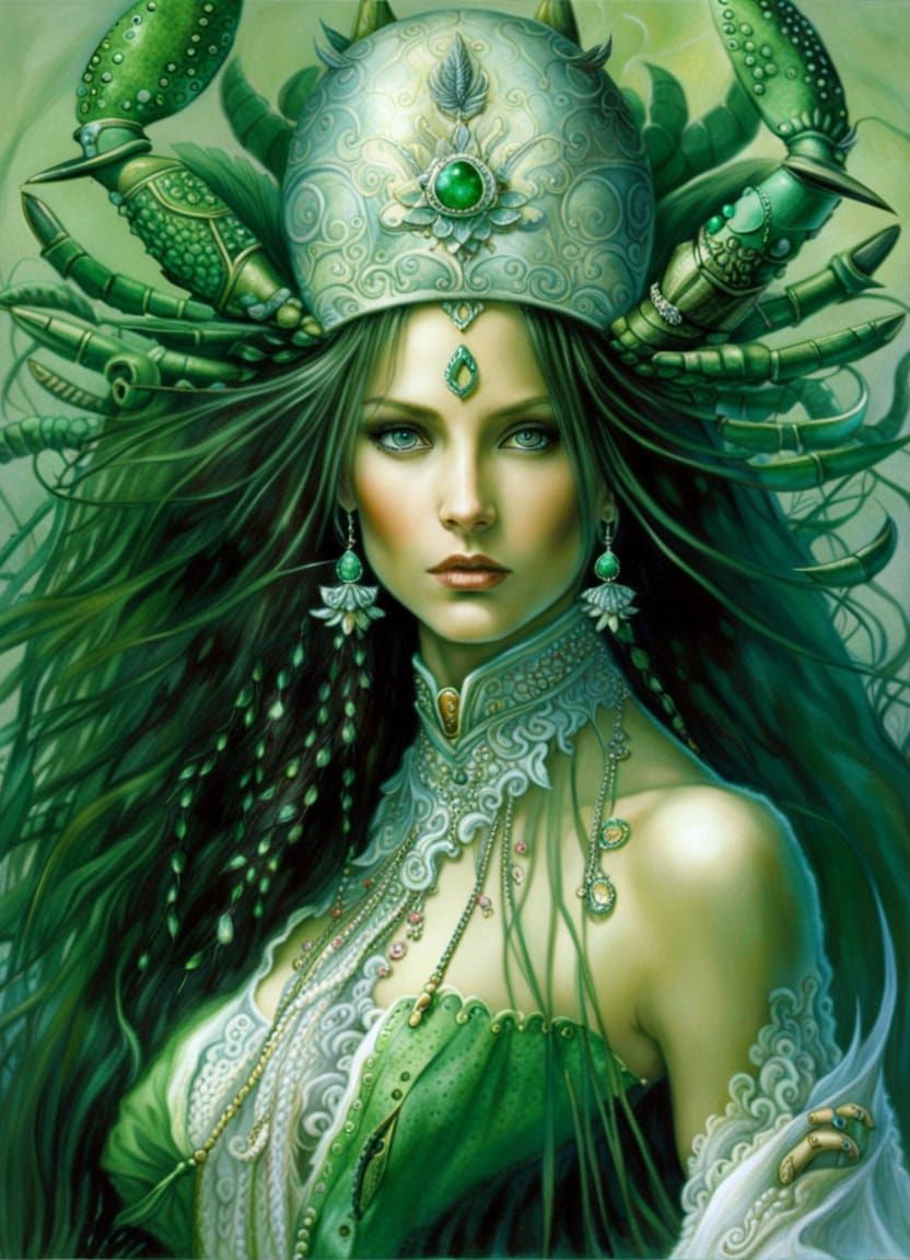 Lobster Queen: Cancer Zodiac Portrait in Digital Art