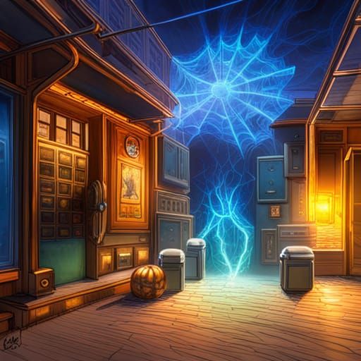 Glowing Plasma Spiderweb with Calendar and Food