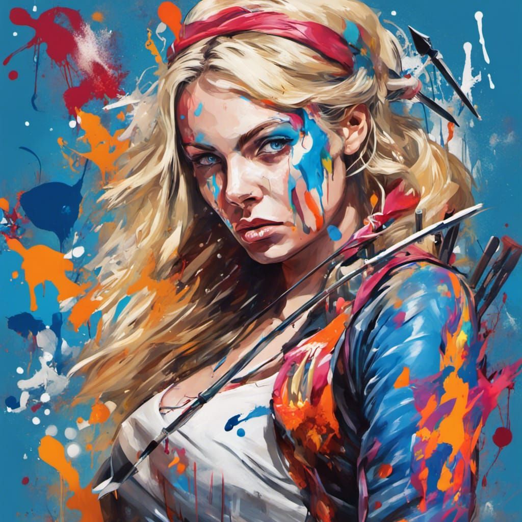 Vibrant Graffiti Art: Fierce Woman with Bow