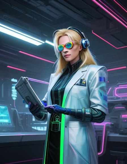 Hi-Tech Lab Portrait of Smiling Mad Scientist