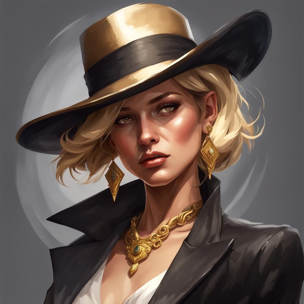 Elegant Mafia Lady Portrait in Hyperdetailed Digital Art