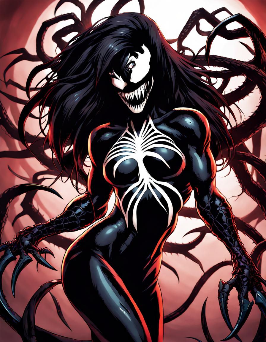 Ferocious Female Symbiote with Black Hair and Blades