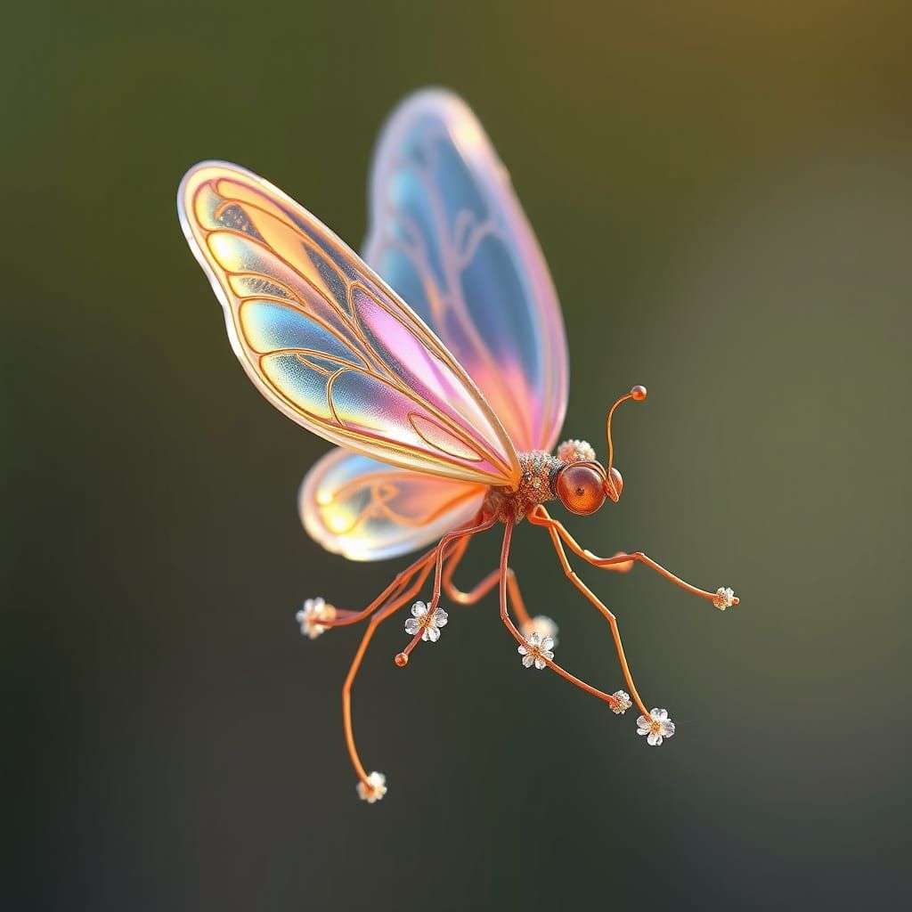 Iridescent Butterfly with Glass Wings: A Whimsical Dream