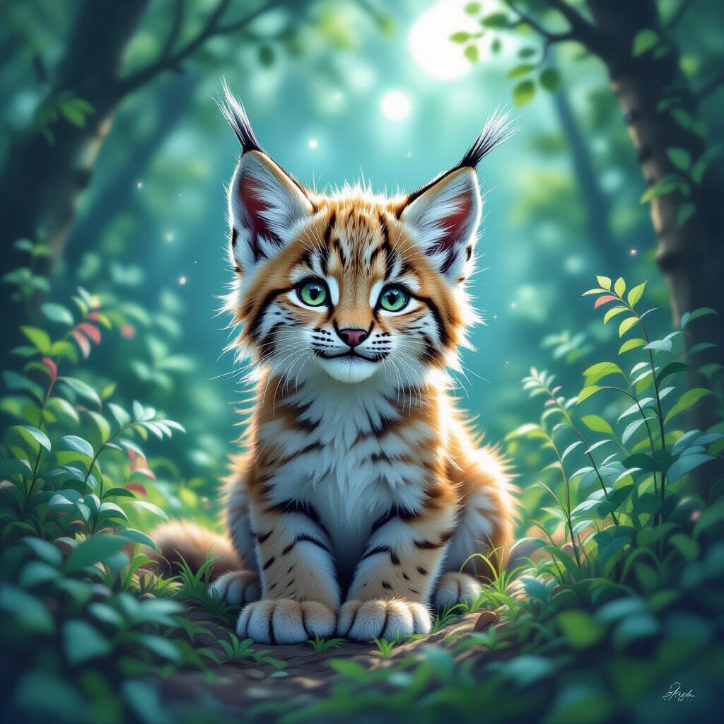 Playful Lynx Cub in Enchanted Forest