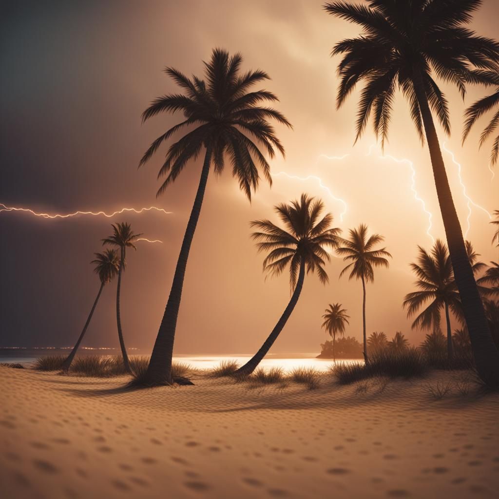 Tropical Sunset with Palms in Golden Hour Light