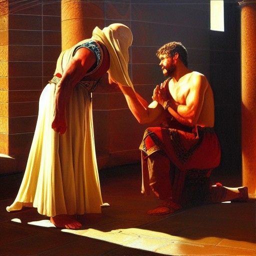 Roman Servant Bowing: Oil Painting