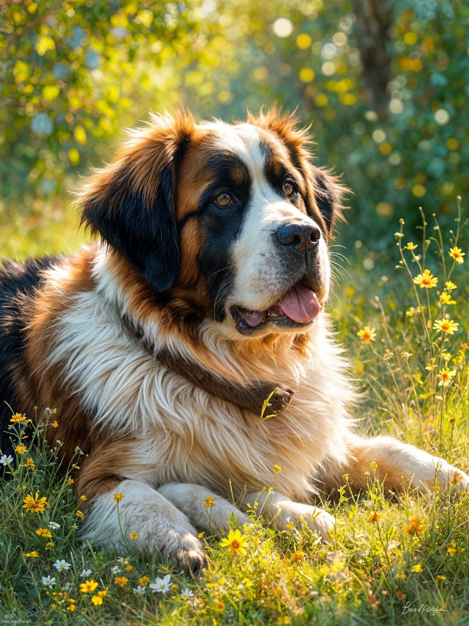 St. Bernard Dog Lounging in Sunlight