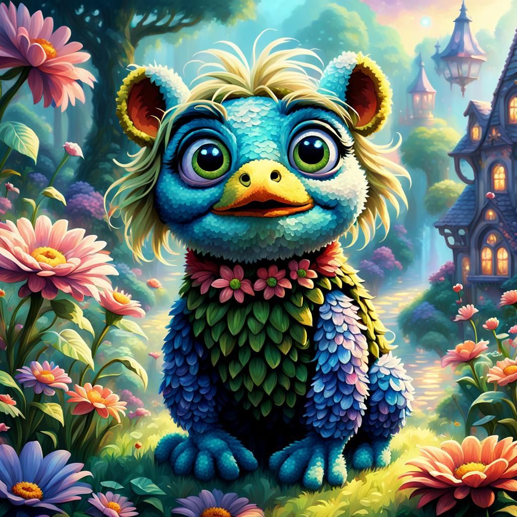 Animal from the Muppet show, pixel art, adorable, big eyes, magical and dreamy, blender render, 8k, fantasy colors, soft...