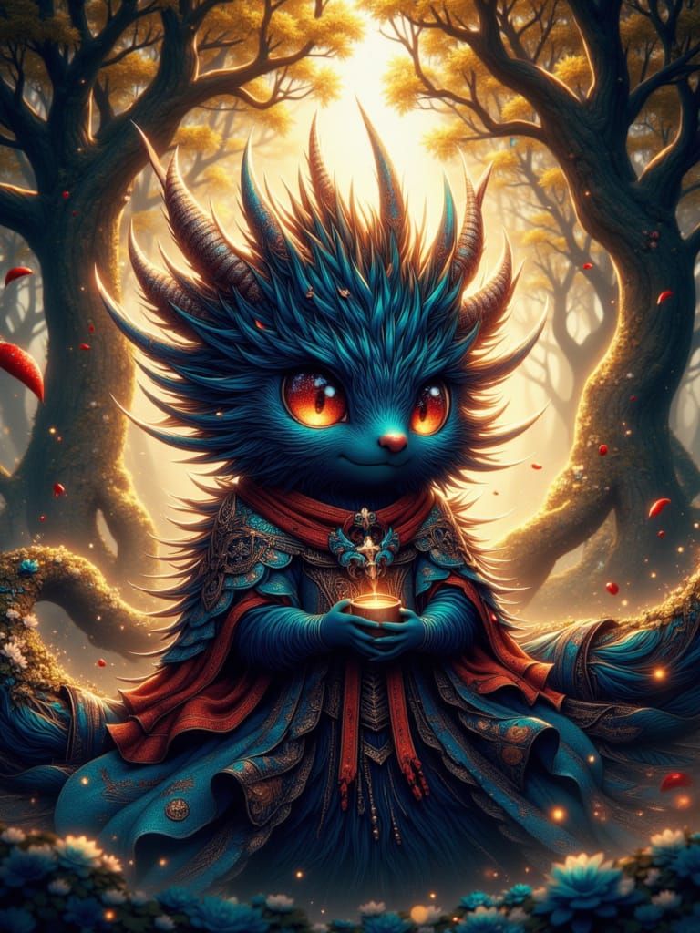 Anime Hedgehog in Fantasy Tree with Shiny Aura