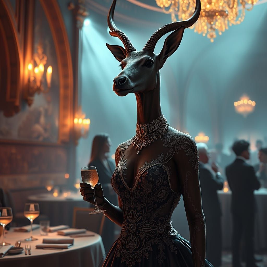 Antelope at Cocktail Party in Digital Matte Painting Style