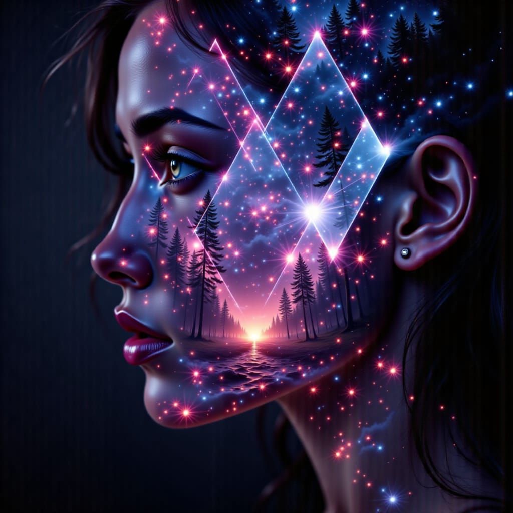 Abstract Digital Web with Refraction and Triangles