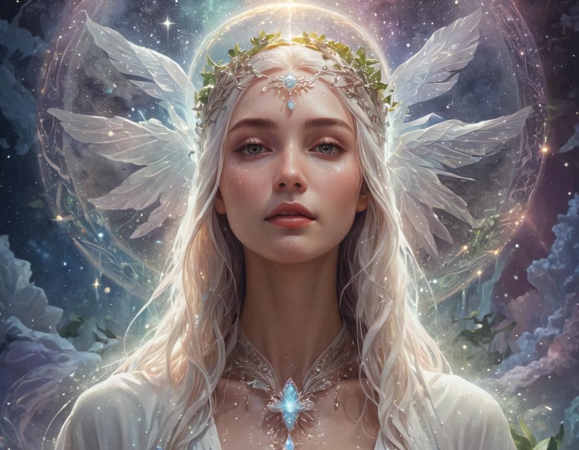 Ethereal Sci-Fi Woman in Lemurian Landscape