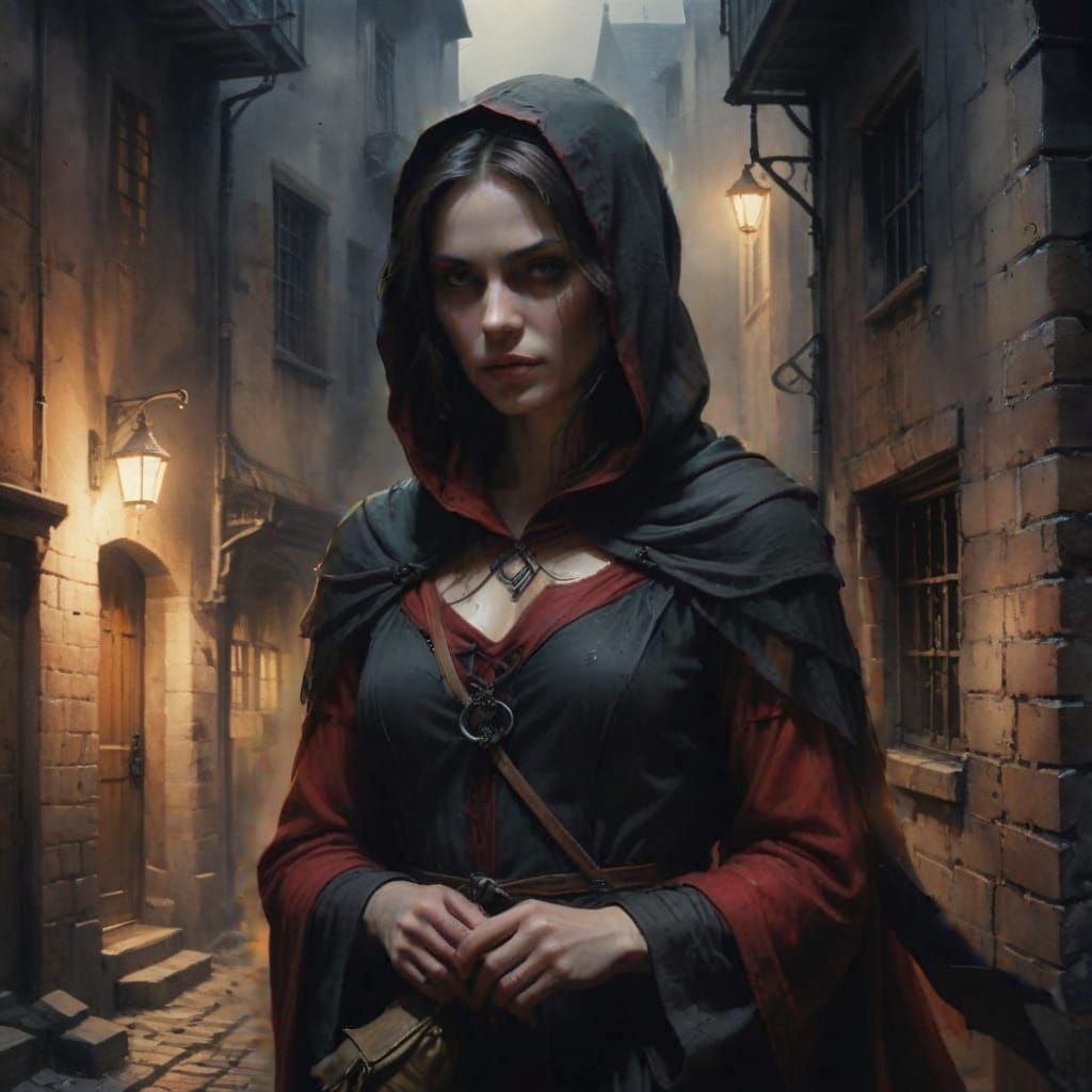 Mysterious Medieval Alleyway in Dark Watercolor