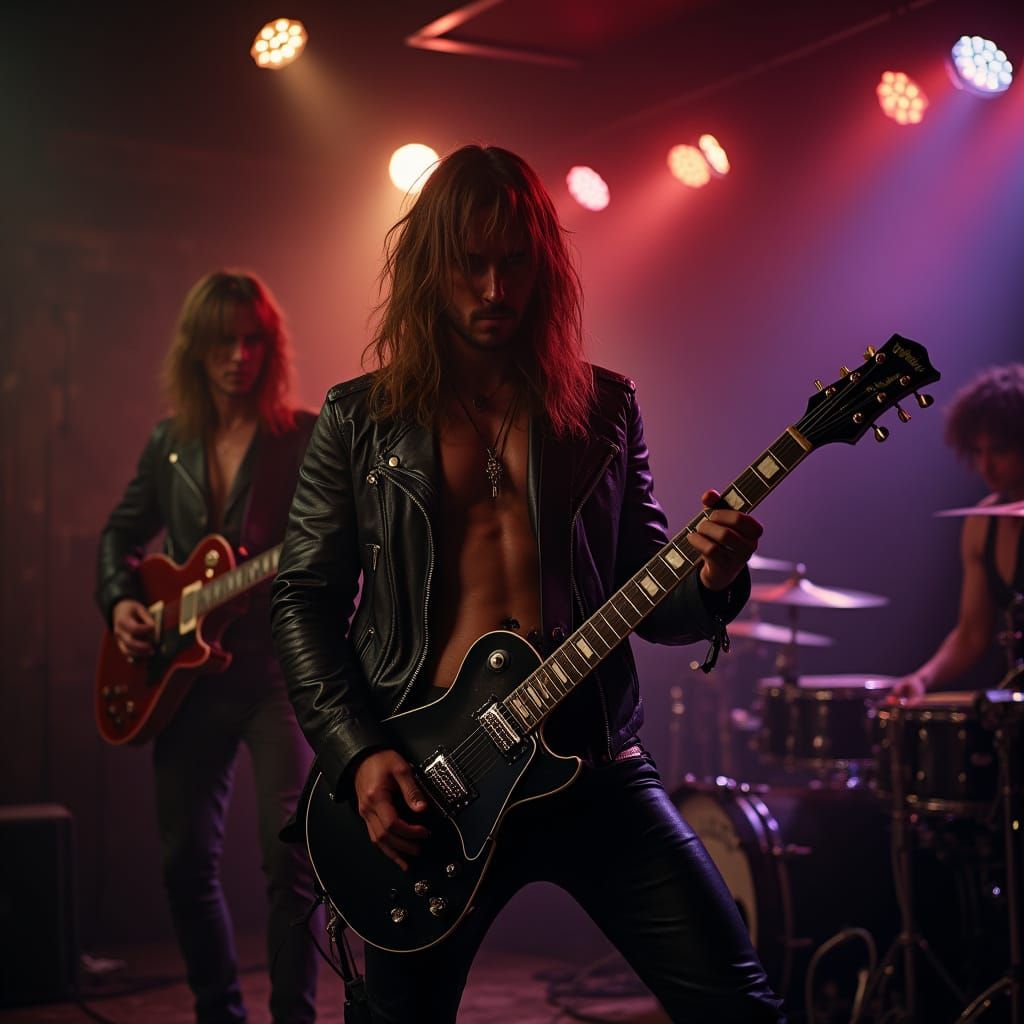 Handsome Rock Band in Leather Performs in Grungy Bar