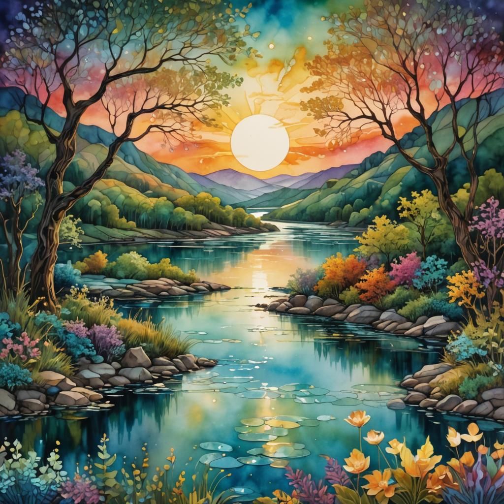 Surreal Gemstone Landscape with Iridescent Colors