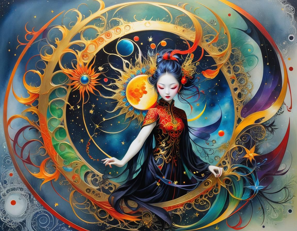 Gothic Goldenpunk Fairy in Surreal Mixed Media