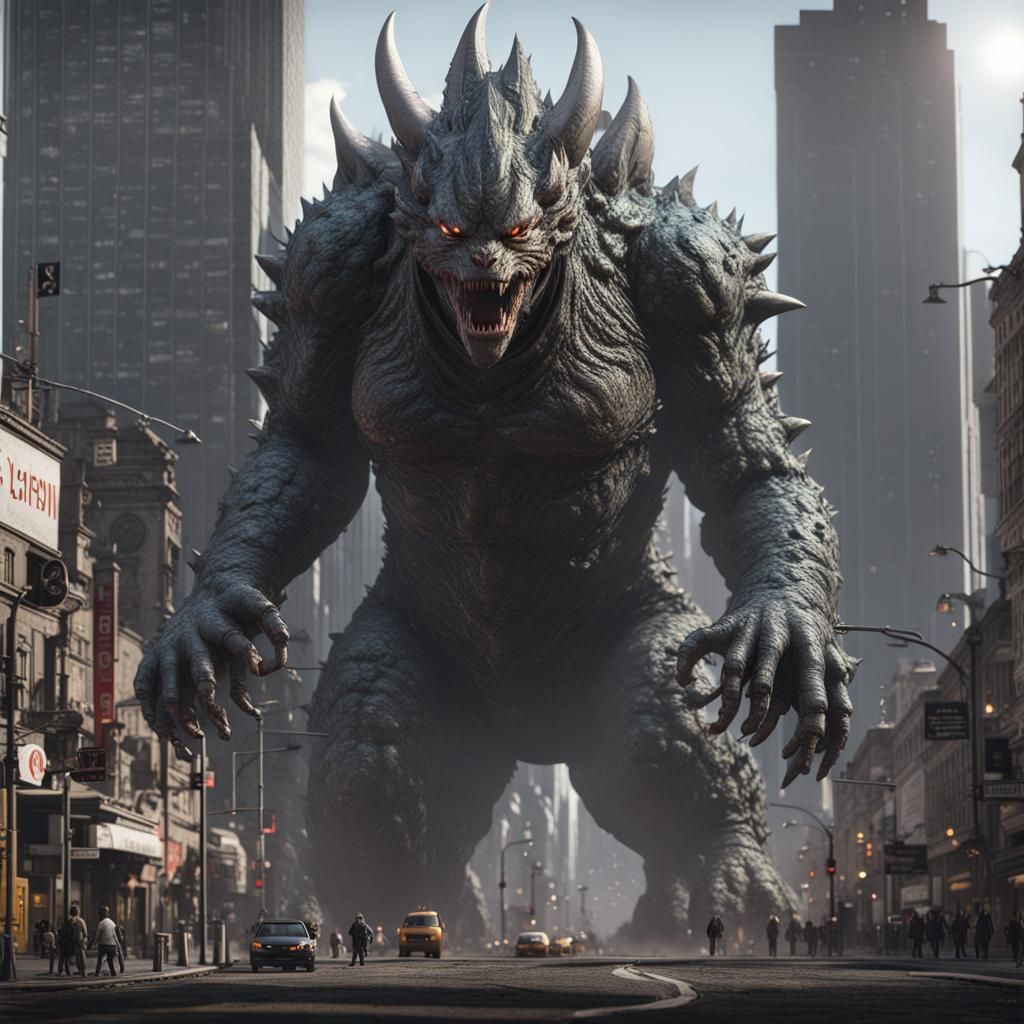 Gigantic Kaiju Monster Smashing City in 8k