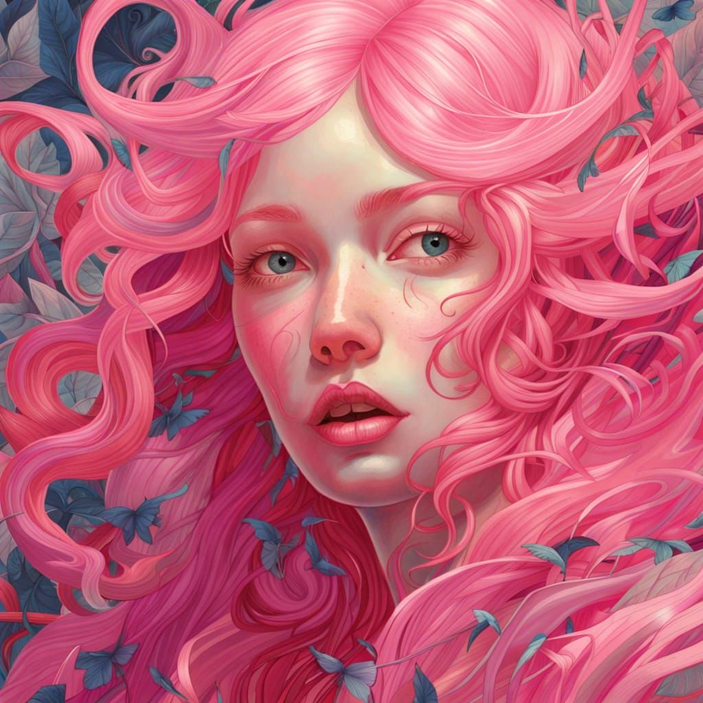 Pink-Haired Fairy Portrait in Hyperreal Digital Art