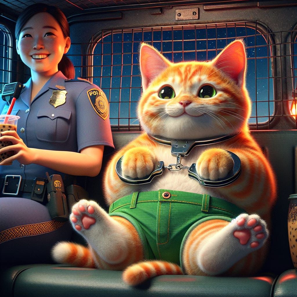Orange Kitten's Amusing Arrest: Fantasy Concept Art