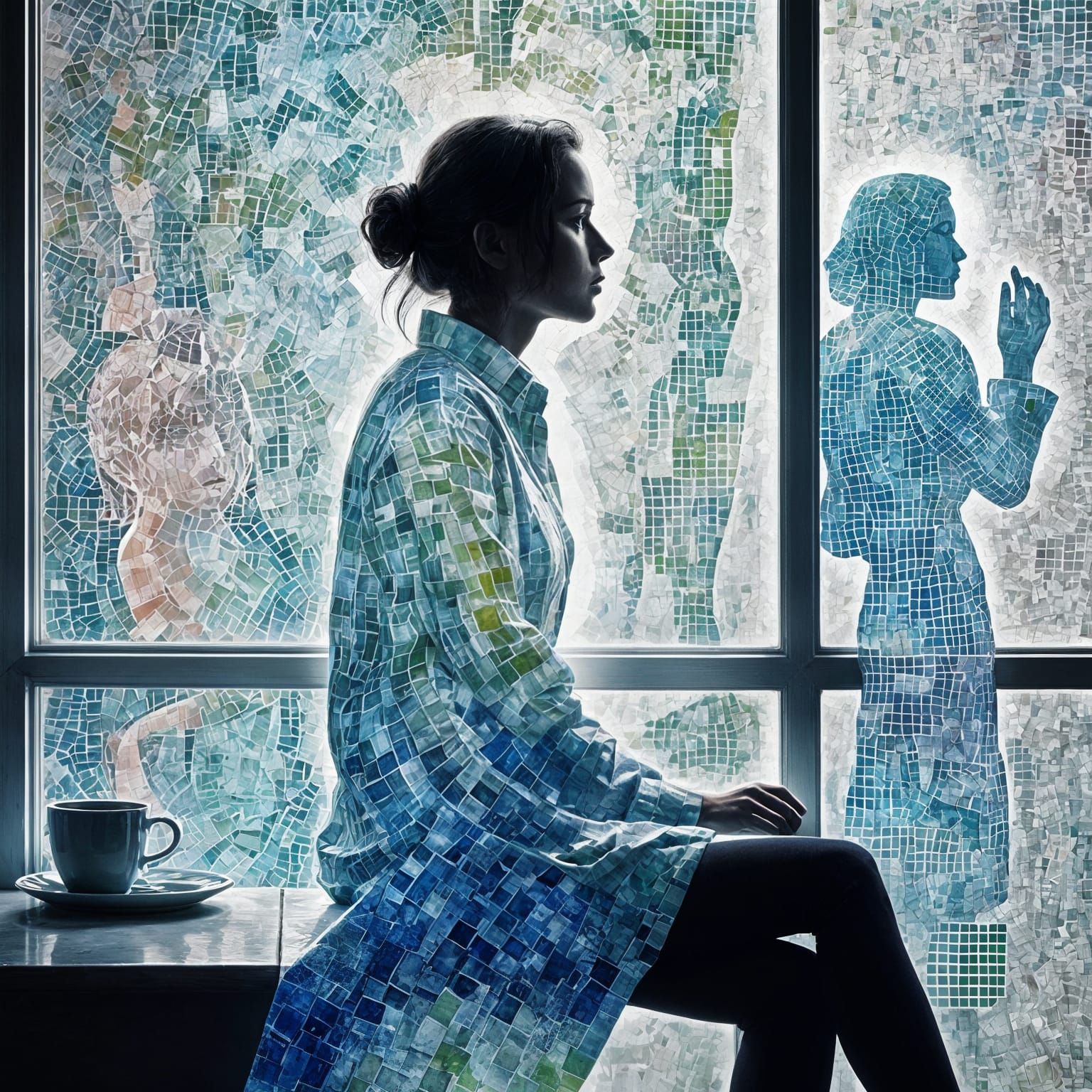 Woman in Window: Sparklecore Ink Wash Art