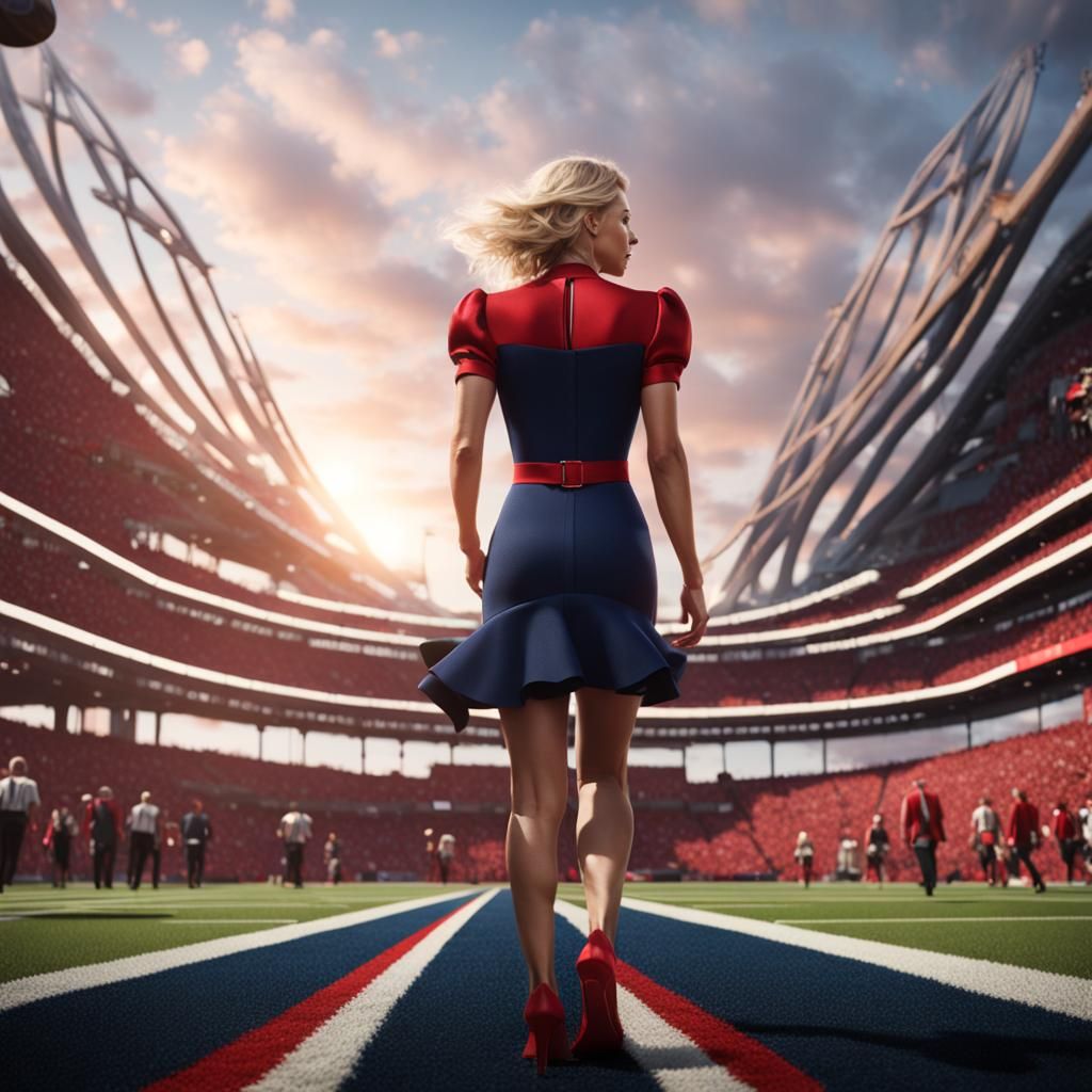 Blonde Woman on Super Bowl Sidelines: Digital Painting