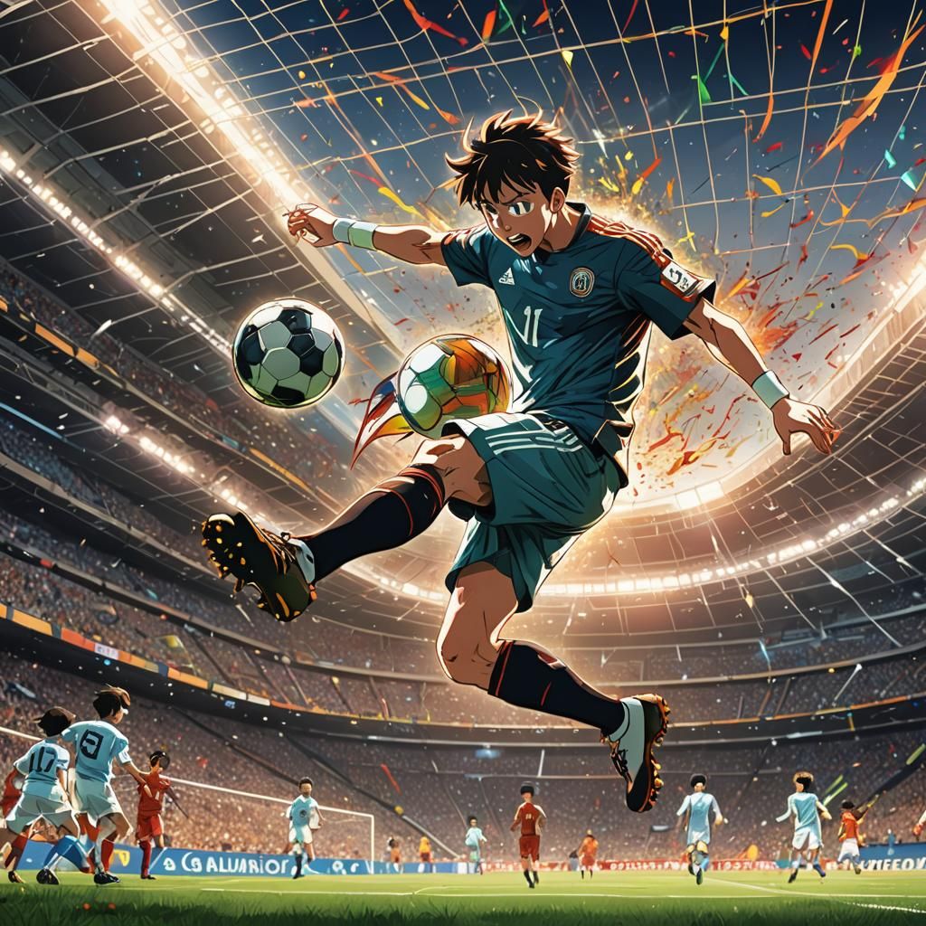 Anime Football Player in Exploding Manga Style