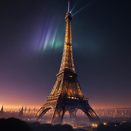 Eiffel Tower Concept Art with Glowing Flora