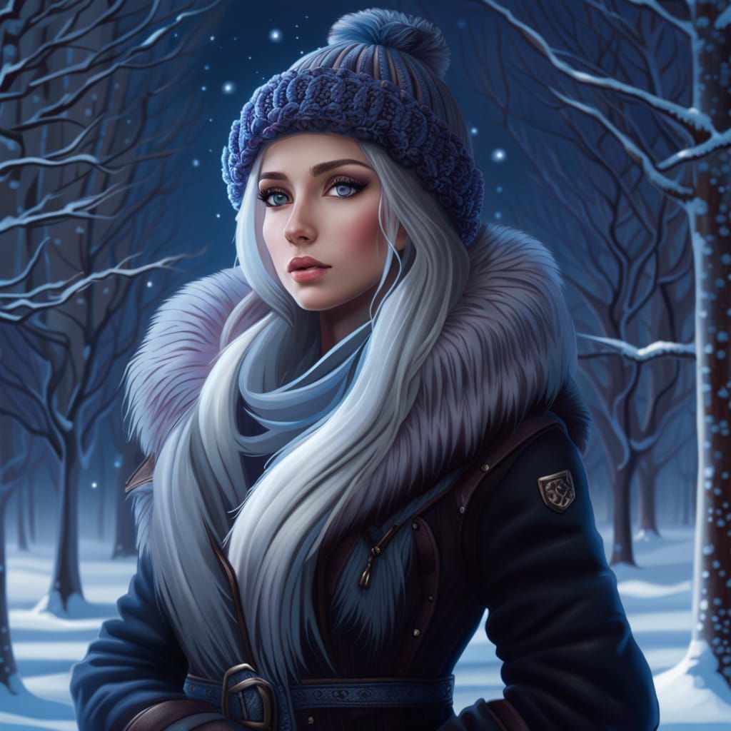 Cute Girl Portrait in Winter Wonderland, Detailed Digital Ar...