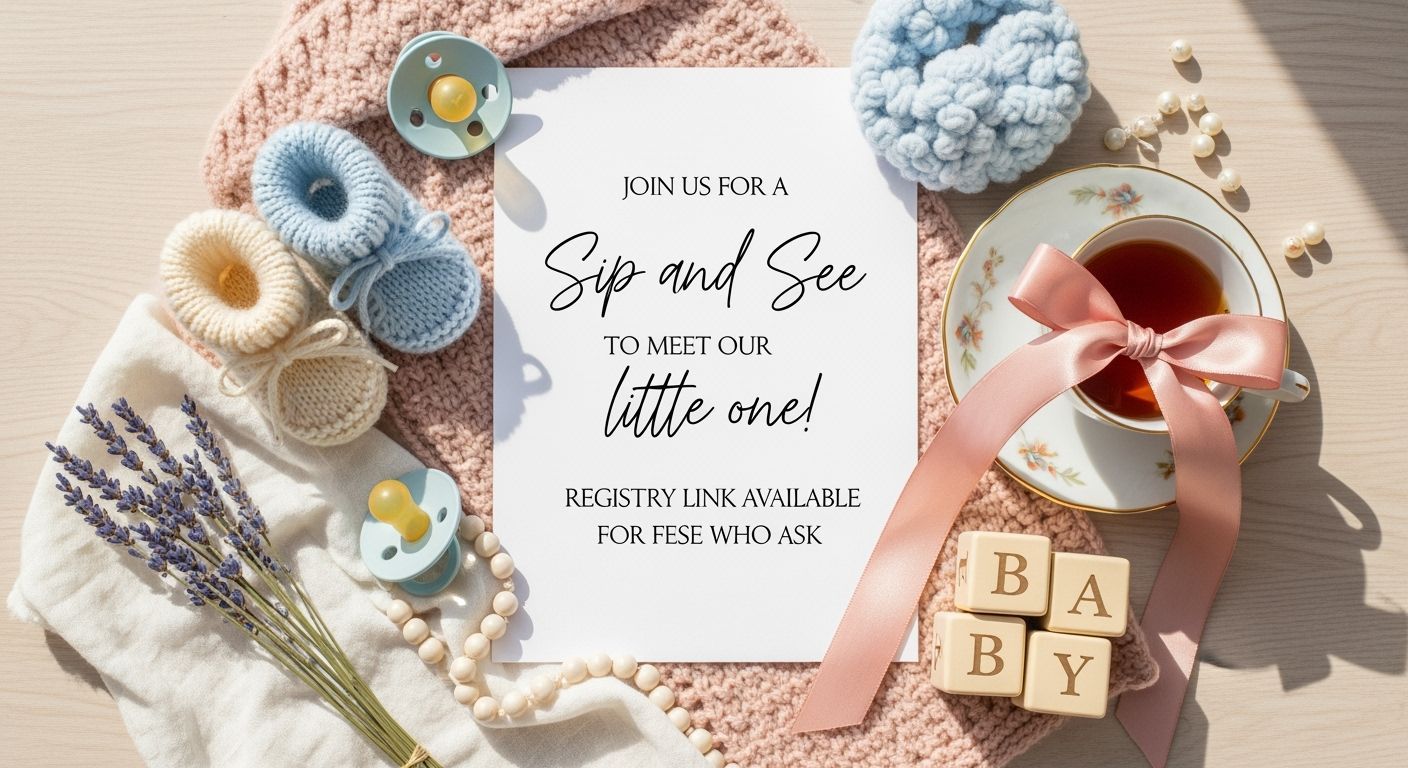 Cozy Pastel Flat Lay Invitation for Sip and See Event