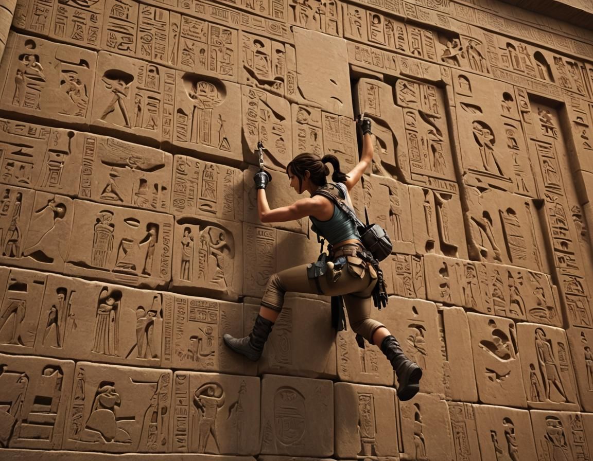 Lara Croft Climbs Ancient Egyptian Temple Wall