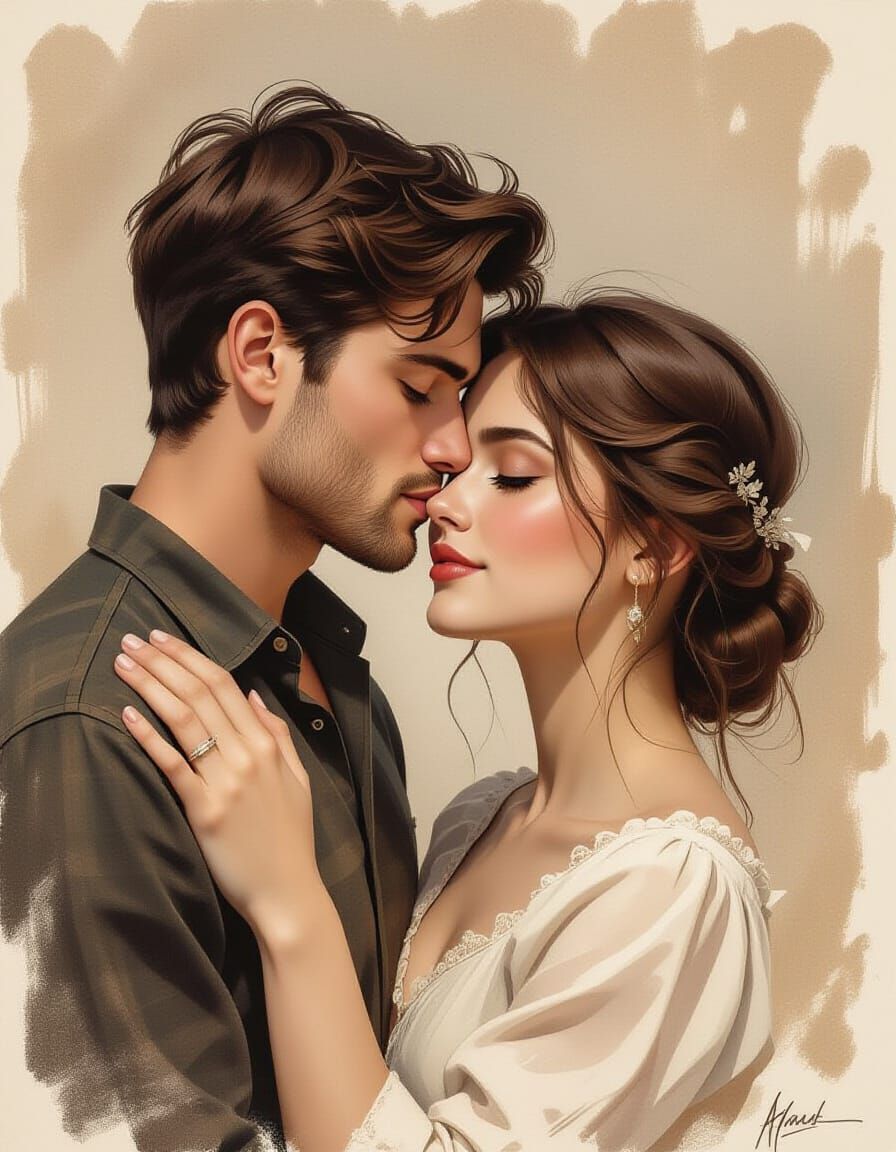 Intimate Graphite Drawing of a Young Couple