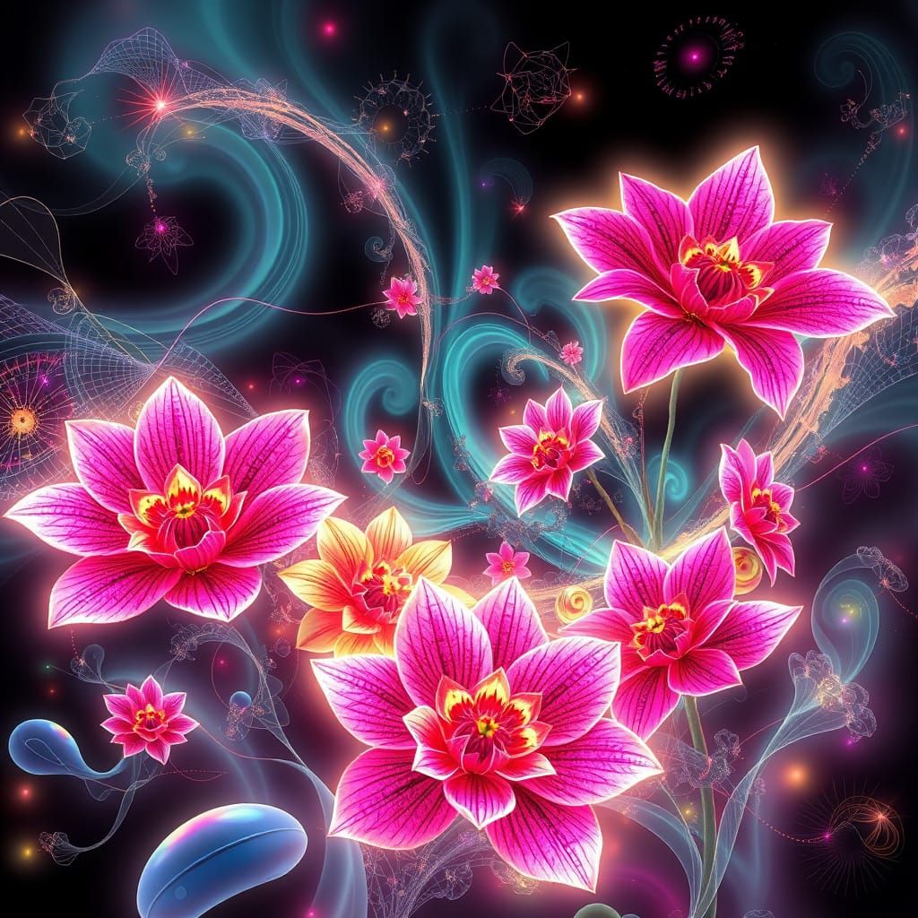 Ethereal Blooming in Vibrant Holographic Landscape