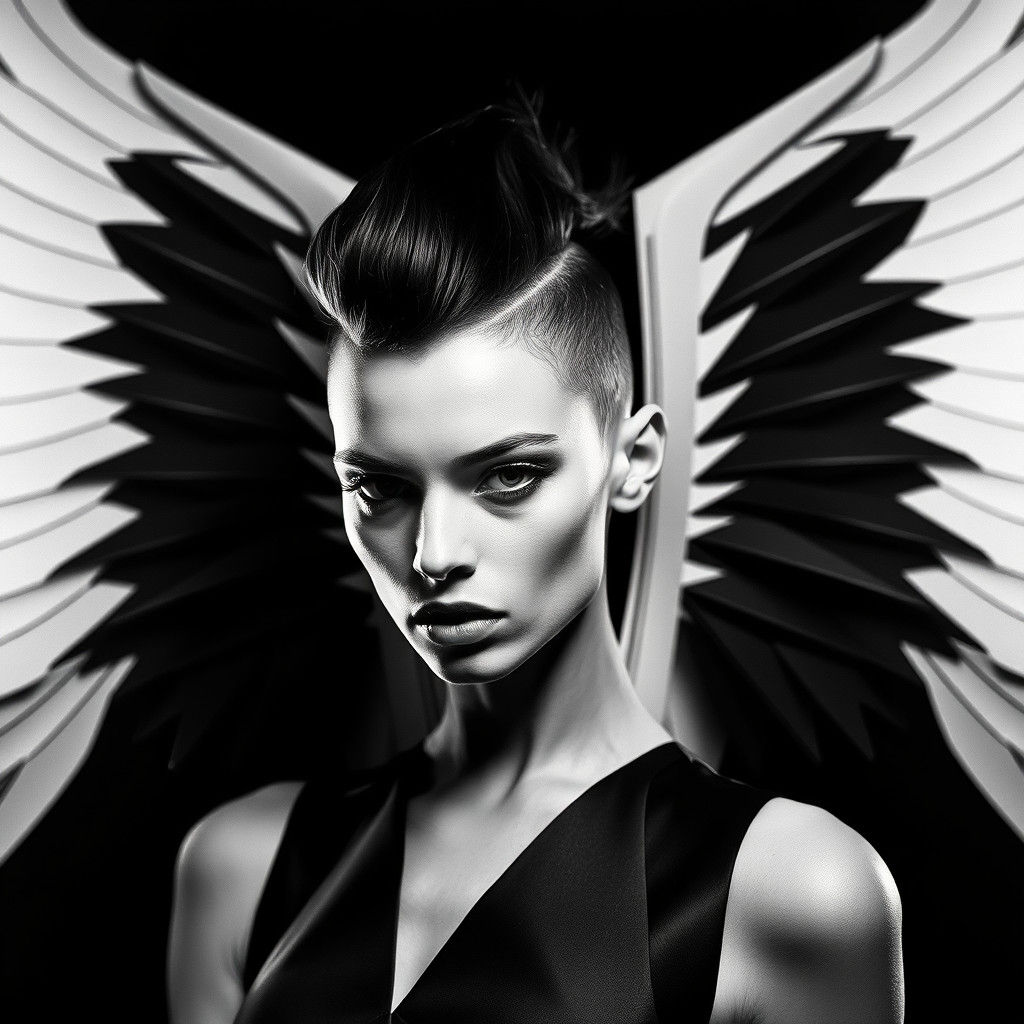 Geometric Winged Model: Dada-Inspired Fashion Photography