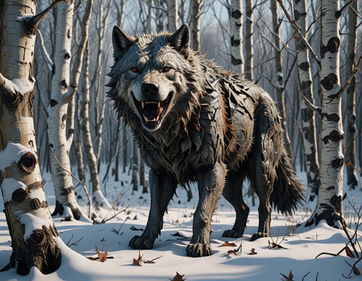 Majestic Dire Wolf Stands Guard in Winter Wonderland